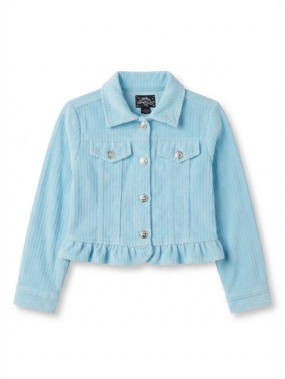 My Destiny Girls Light Blue Corduroy Ruffle Hem Button-Up Jacket Size 4
